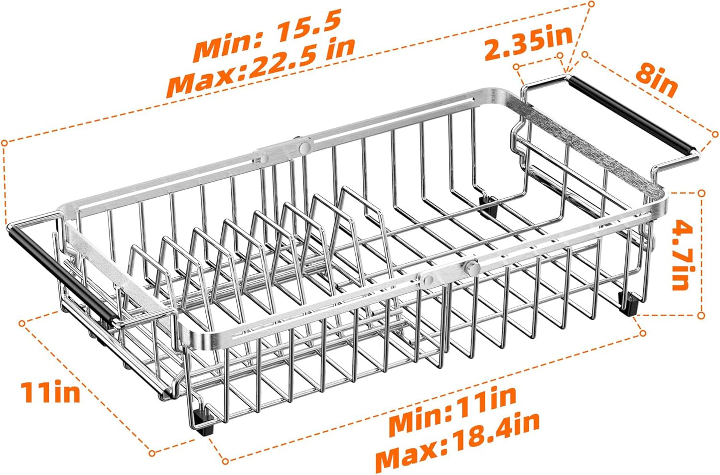 Expandable Dish Drying Rack in Sink,Stainless Steel Over The Sink Dish Drainer Drying Rack for Kitchen Counter,with Utensil Holder,Silver