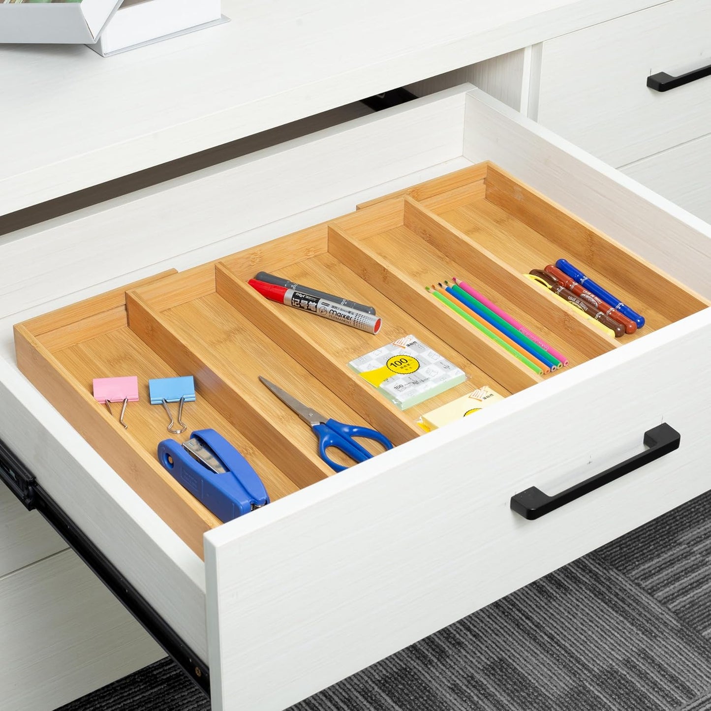 Bamboo Expandable Kitchen Drawer Organizer, Adjustable Utensil Holder and Cutlery Tray Organiser