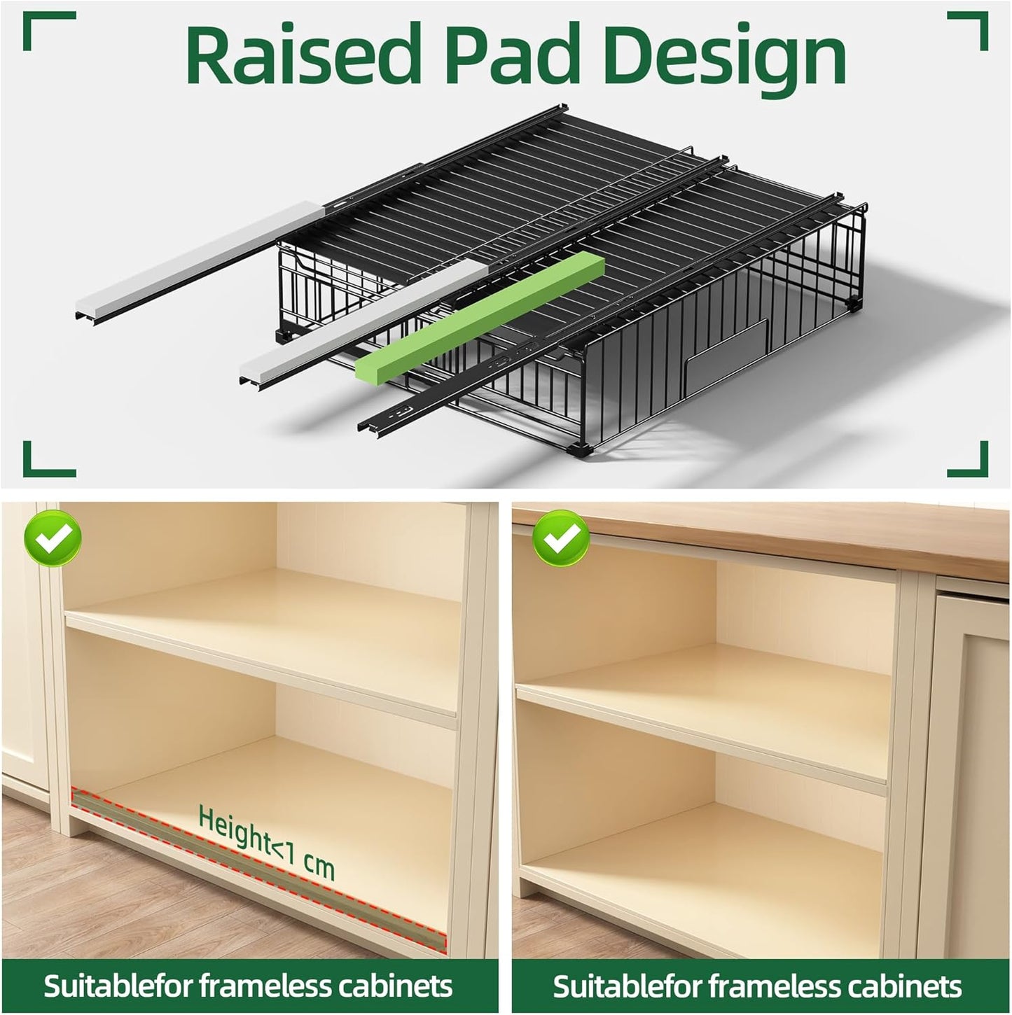 2 Pack Expandable Pull Out Cabinet Organizer, Raised 6.69" guardrail, Adjustable Width 13"-20.07"