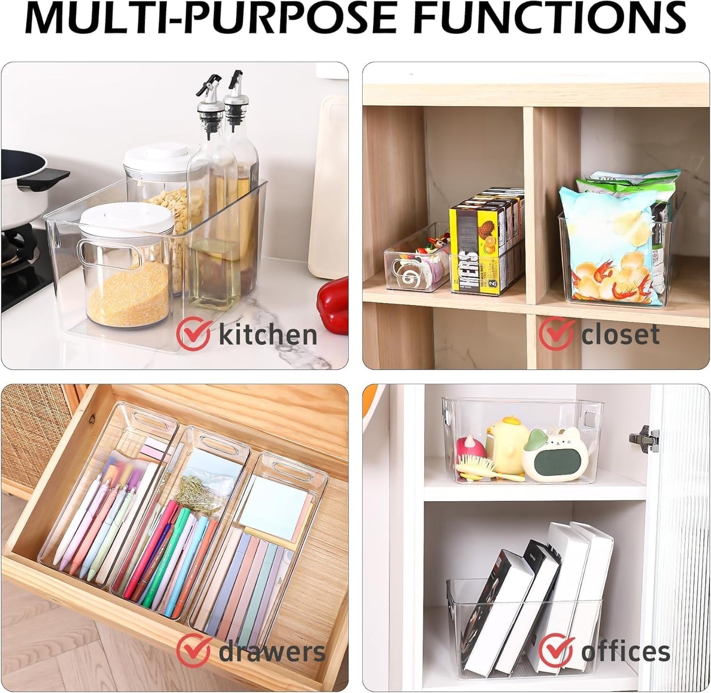 Clear Plastic Storage Bins 8 Pack - Pantry Organizers and Storage