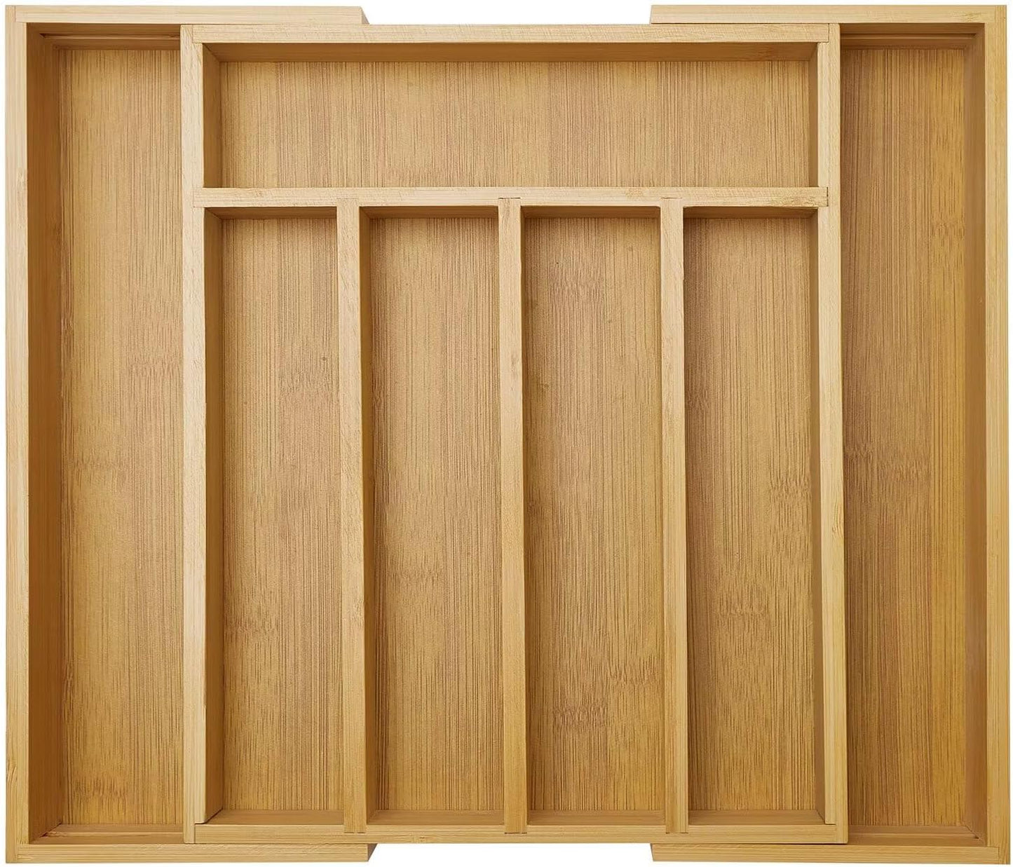Expandable Large Utensil Drawer Organizer Cutlery Tray Bamboo Kitchen Silverware Organizer Cooking Utensil Tray Holder Adjustable Wooden Flatware Organizer for Drawer Spoon Fork Silverware Tray