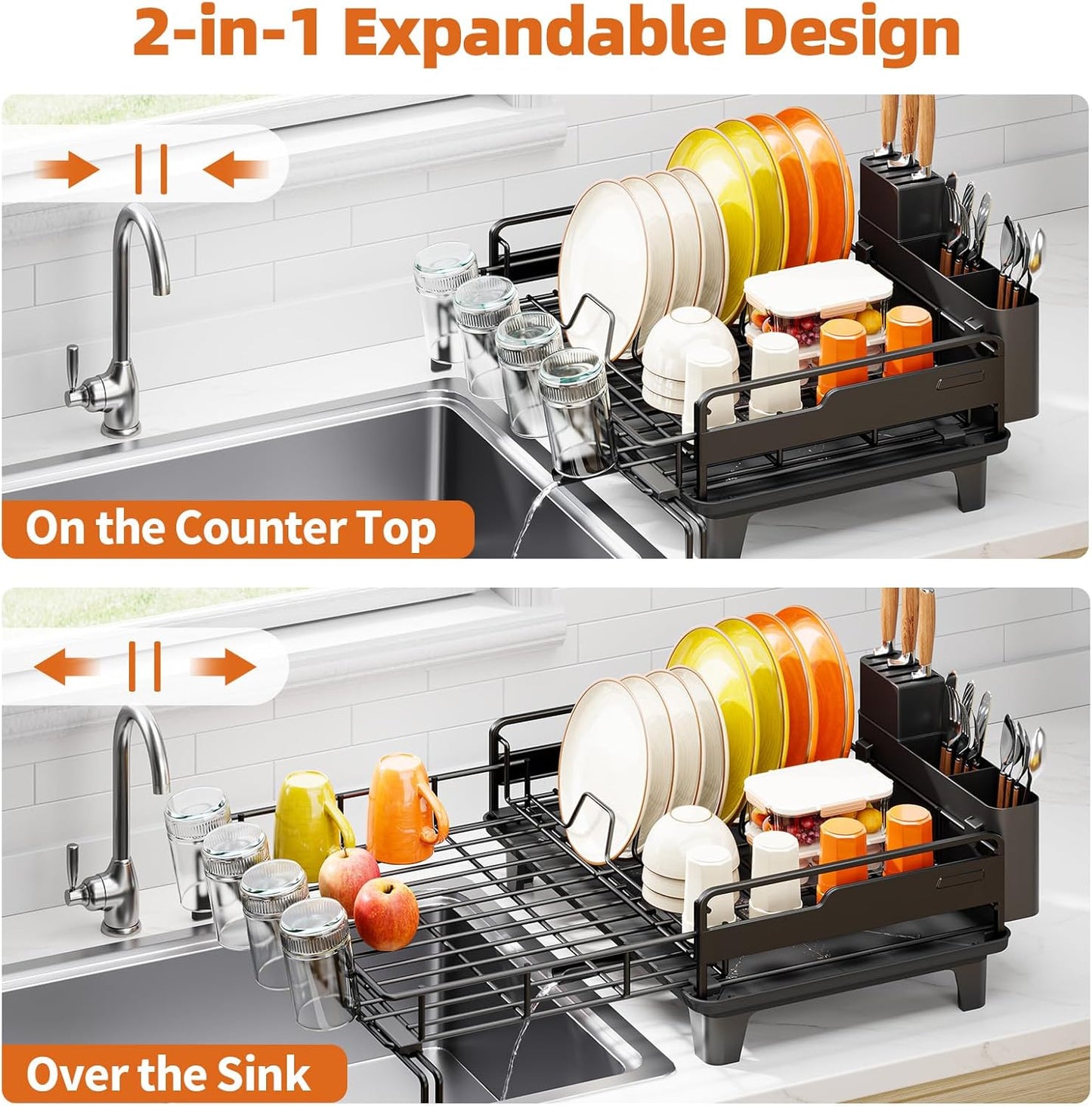 Dish Drying Rack - Extendable Dish Drainer, Large Dish Rack for Kitchen Counter