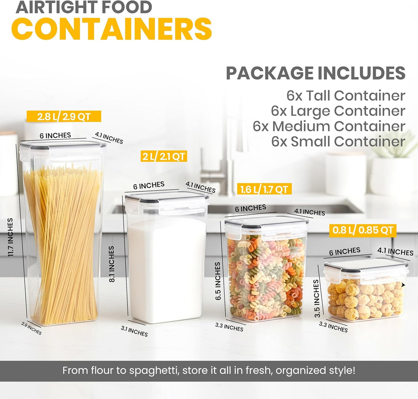 Airtight Food Storage Containers Set with Lids – 24 Pack BPA-Free Plastic Pantry Organizers for Cereal, Flour, Sugar & Dry Food (Clear)