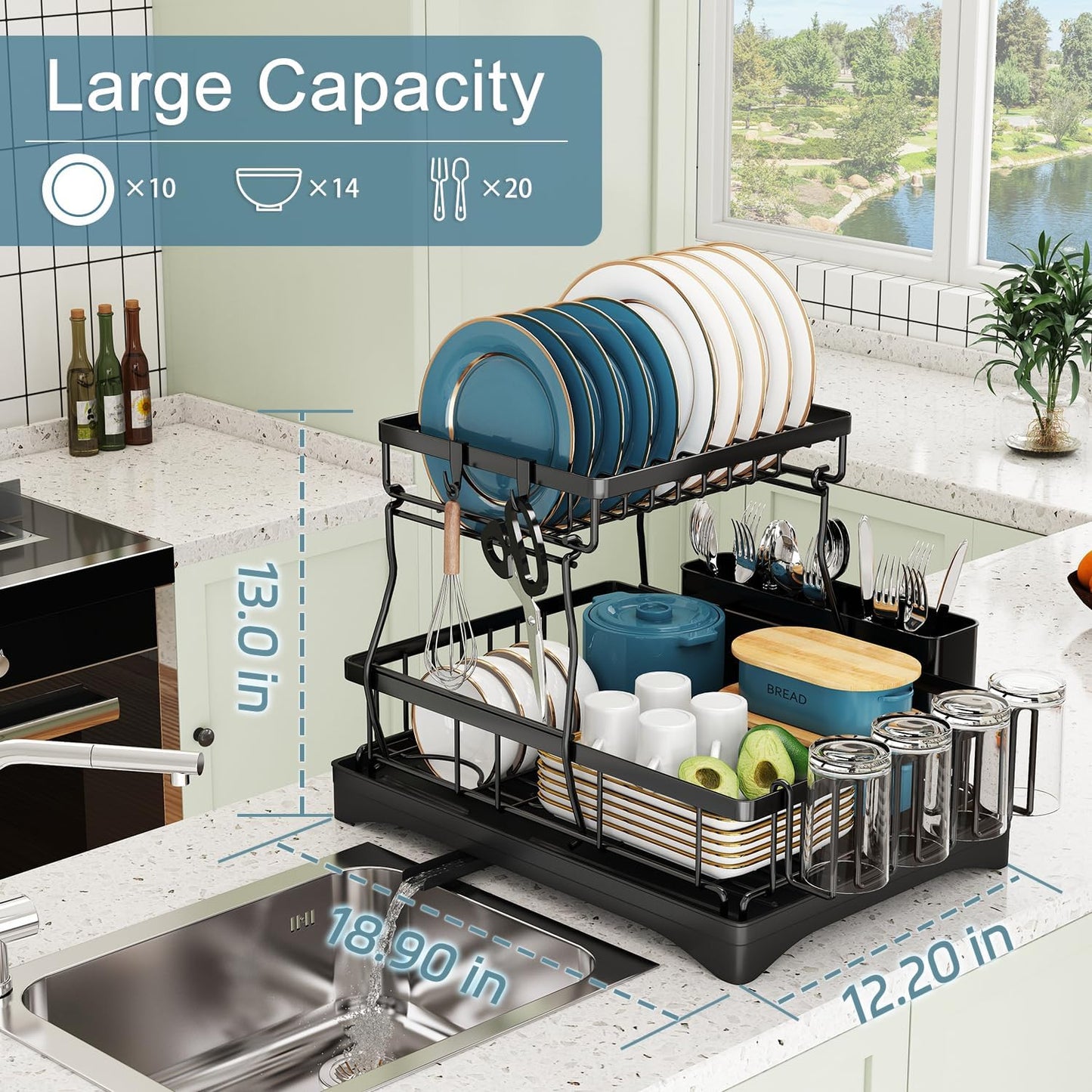Dish Drying Rack, 2 Tier Dish Racks for Kitchen Counter