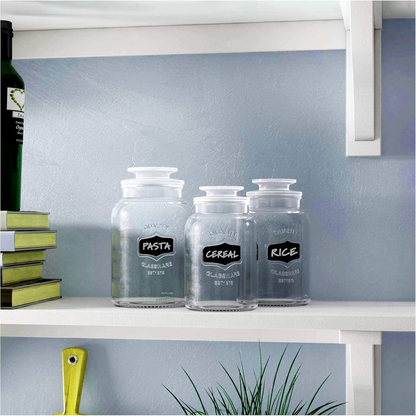 Glass Canister Set for Kitchen or Bathroom with Airtight Lid and Chalkboard Labels