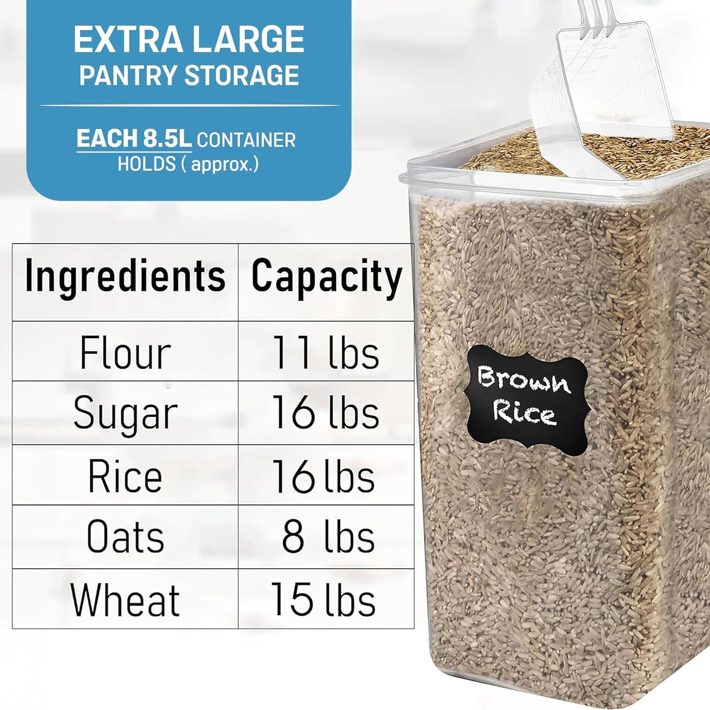Flour Storage Container 2 PC [8.5L / 287 Oz] Extra Large Food Storage Containers with Lids