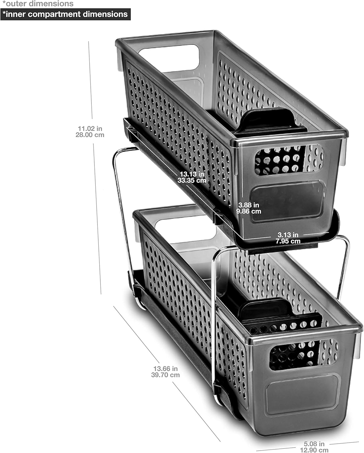 2-Tier Under Sink Organizer with Pull-Out Drawers, Adjustable Dividers