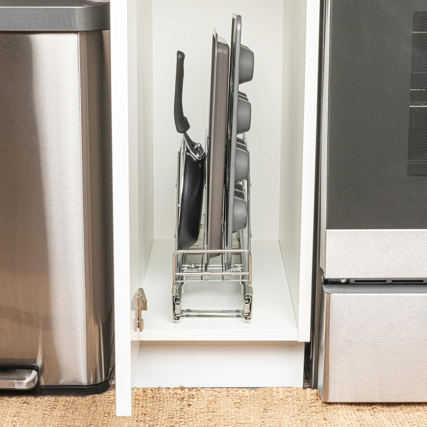Glidez Multipurpose Chrome-Plated Steel Pull-Out/Slide-Out Storage Organizer for Cookware and Bakeware - Fits Standard Size Cabinet or Shelf, Chrome