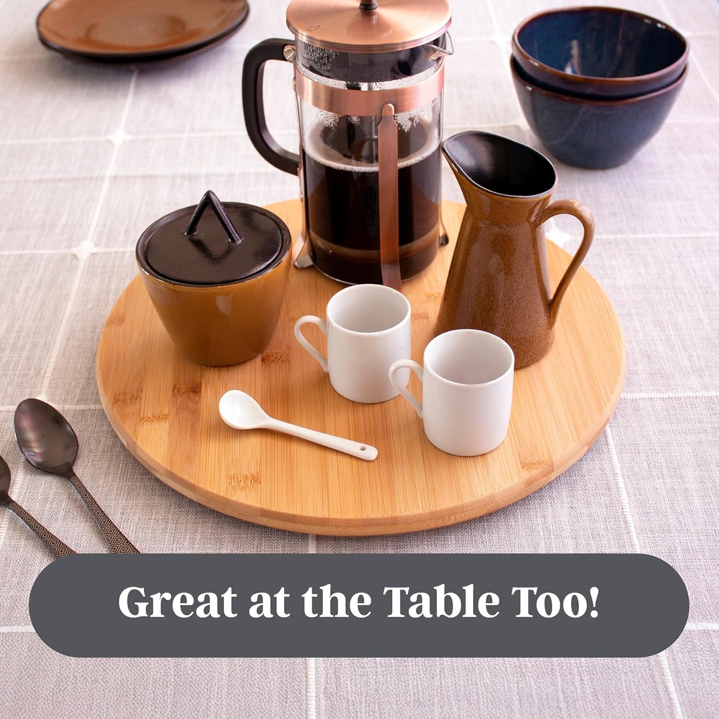 Lazy Susan Organizer for Cabinet, Pantry or Tabletop – 14" Bamboo Turntable for Kitchen