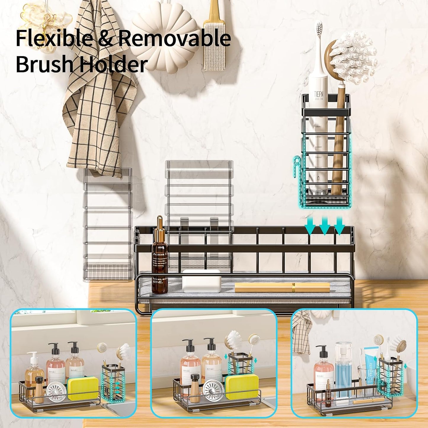 Large Family-Sized Sponge Holder for Kitchen Sink Organizer - Sink Caddy with Instant Drying Stone