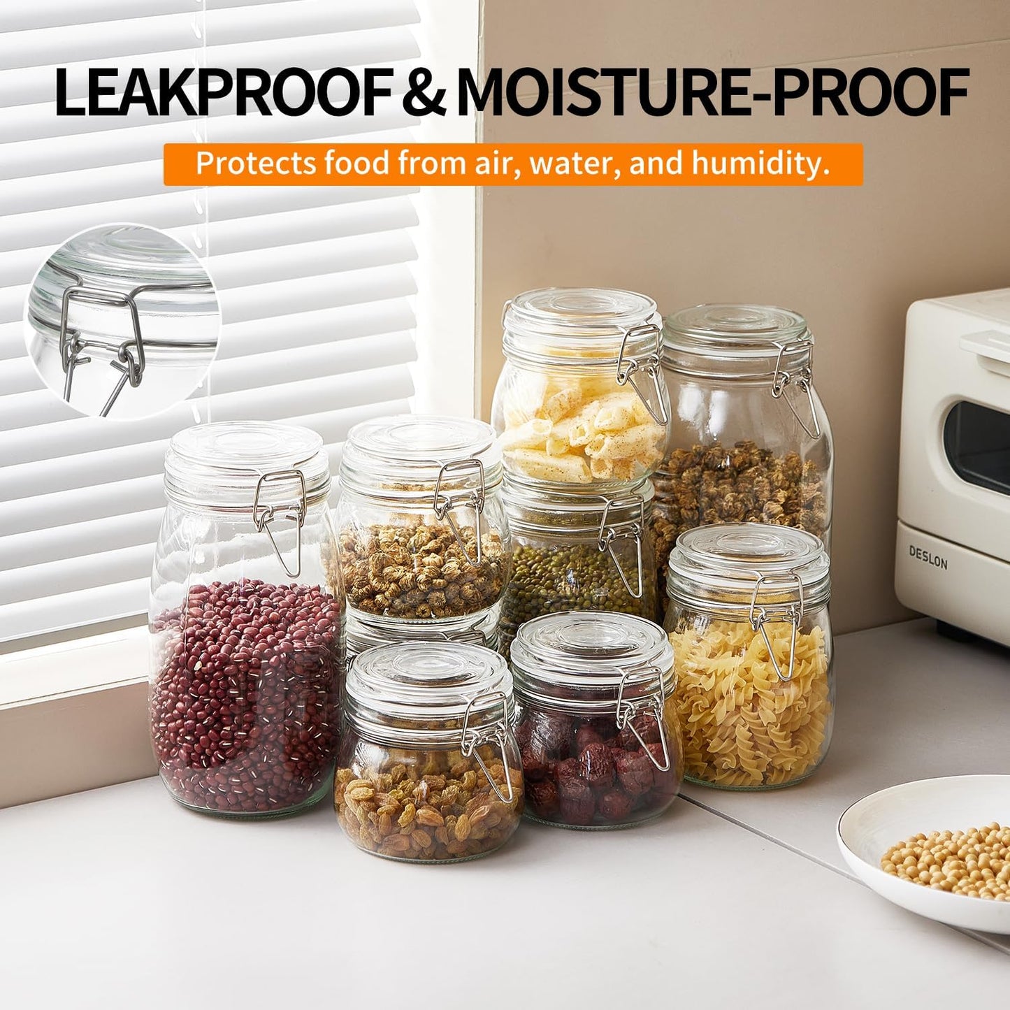 4 Pack 34oz Food Storage Jars with Airtight Lids