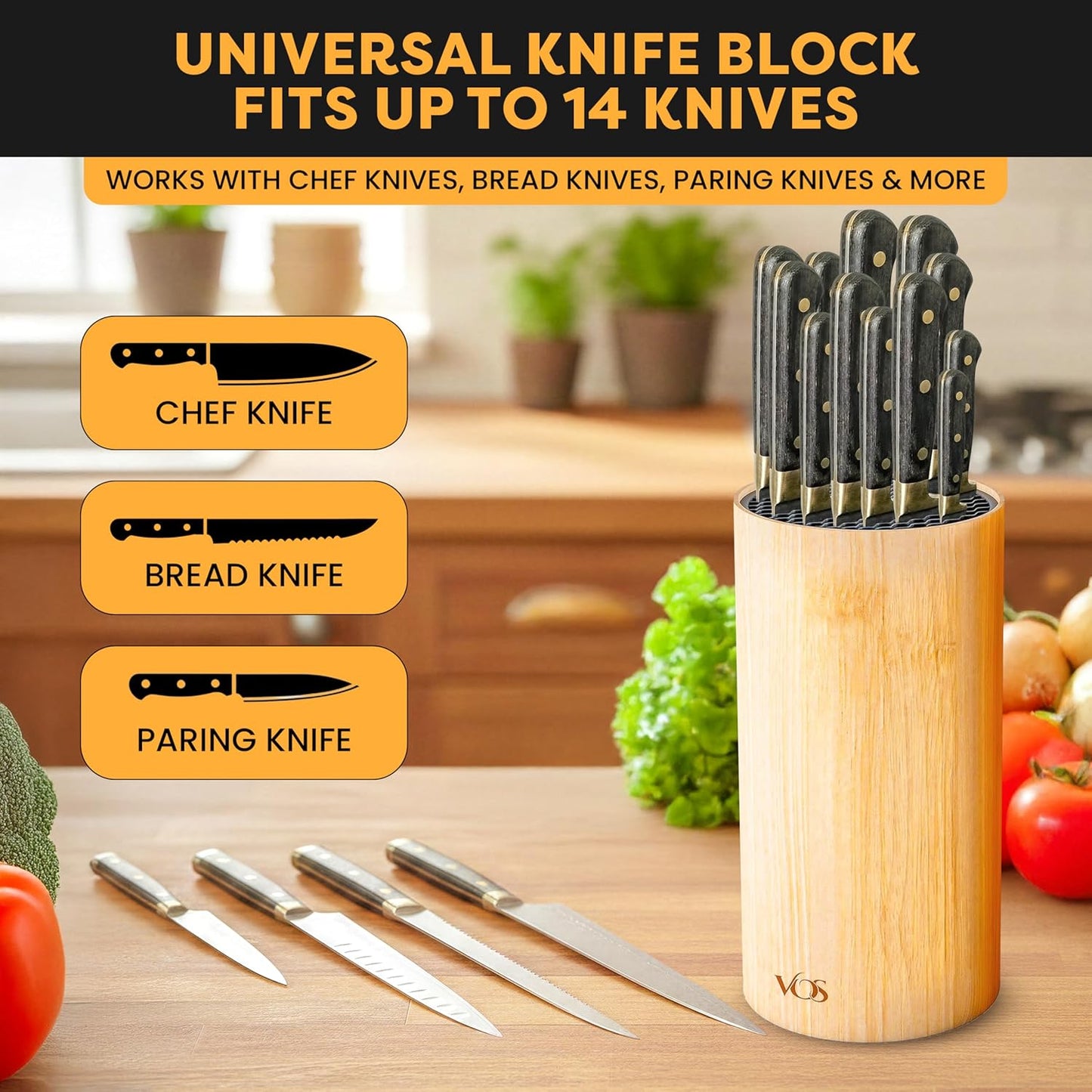 Universal Knife Block - Countertop Knife Block Without Knives