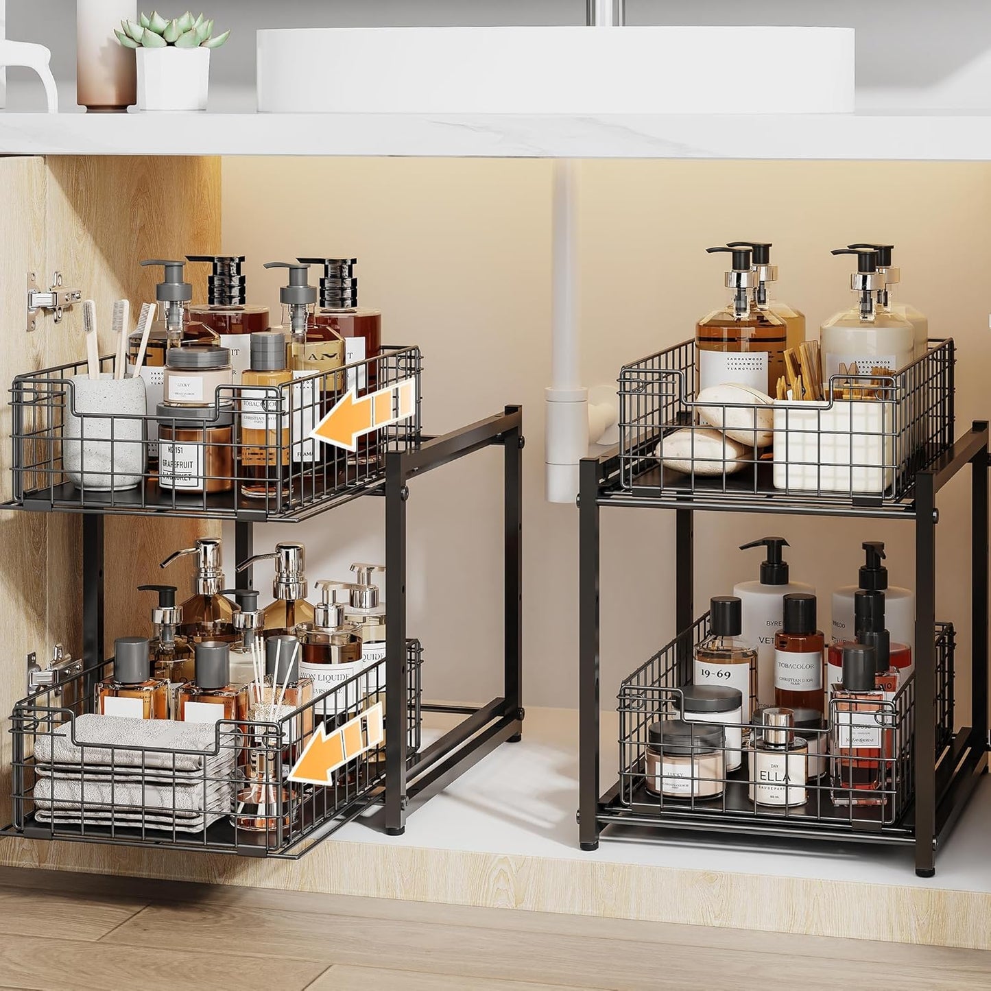 Under Sink Organizer, 2-Tier Pull Out Cabinet Organizer, Kitchen Bathroom Organizer and Storage