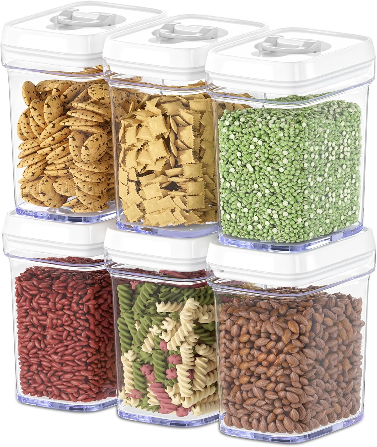Airtight Food Storage Containers for Pantry With White Lids 1L - 6 Pack