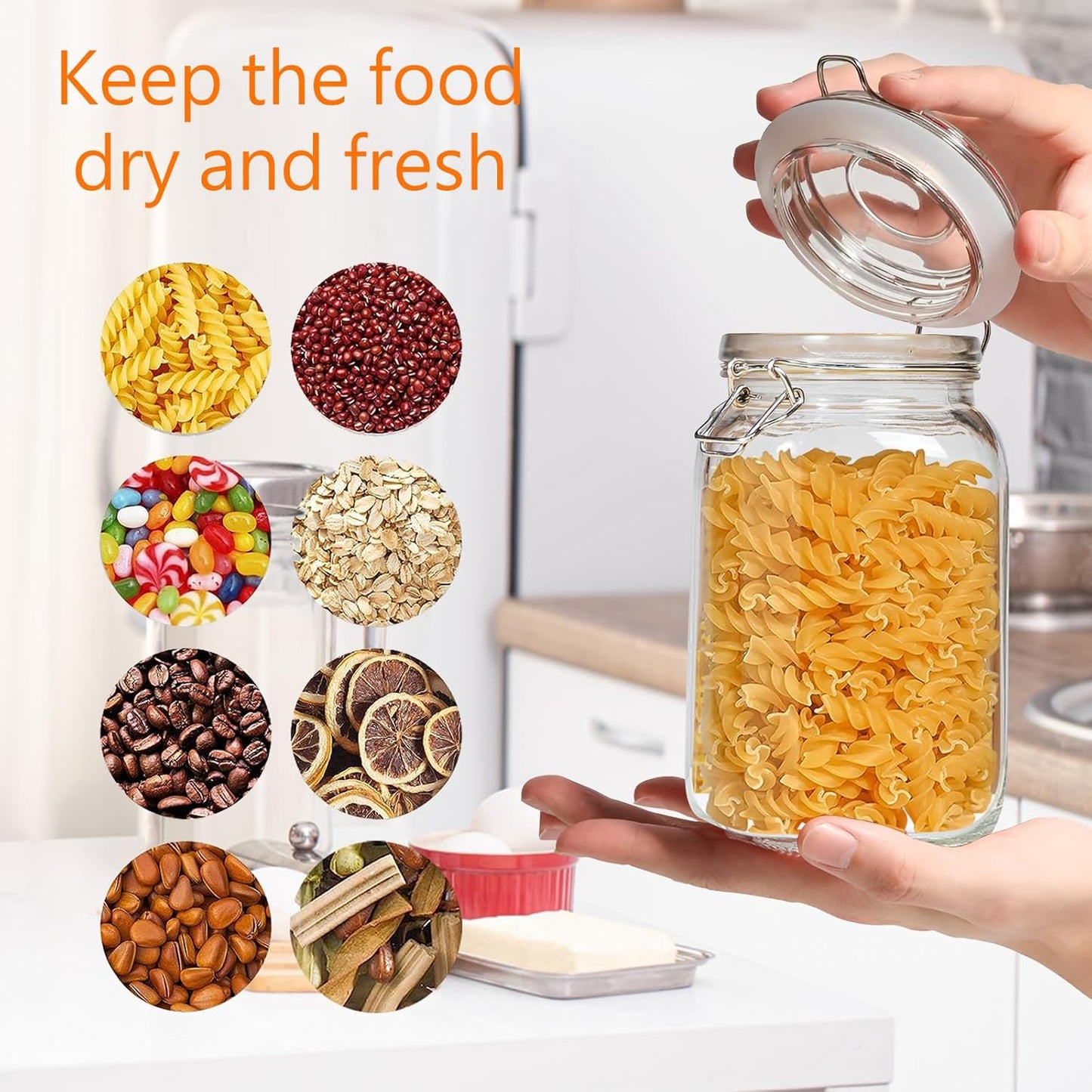 Clear Food Storage Jars 50oz Square, Airtight Glass Canister with Lids Set of 3