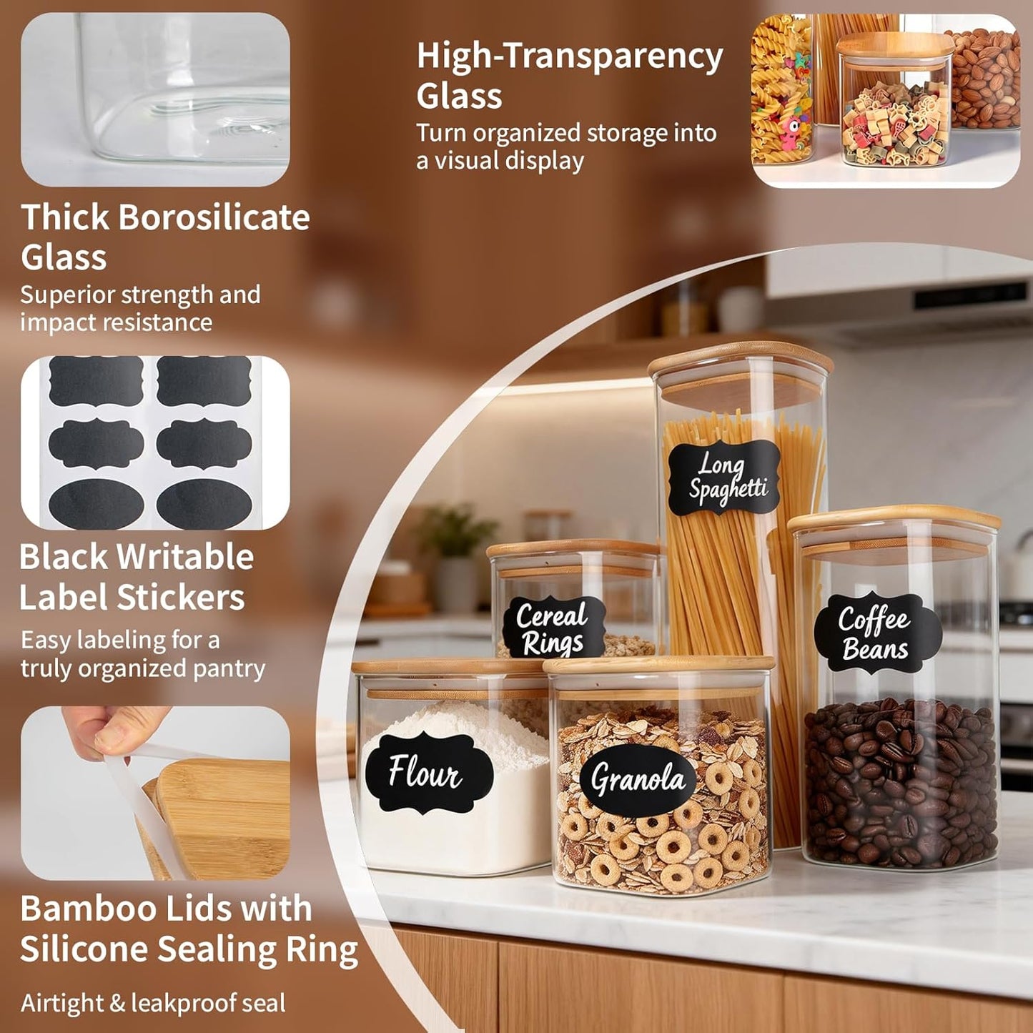 Glass Storage Containers with Lids [Multi-Size Set of 5]