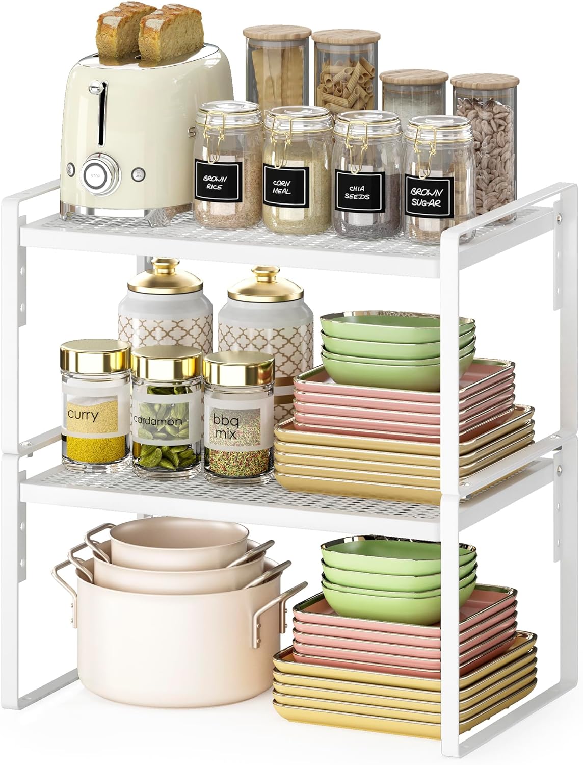 2 Pack Kitchen Countertop Organizer, Stackable Cabinet Shelf Organizer