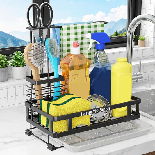 Kitchen Sink Organizer with Brush Rack, 304 Stainless Steel Dish Soap Dispenser