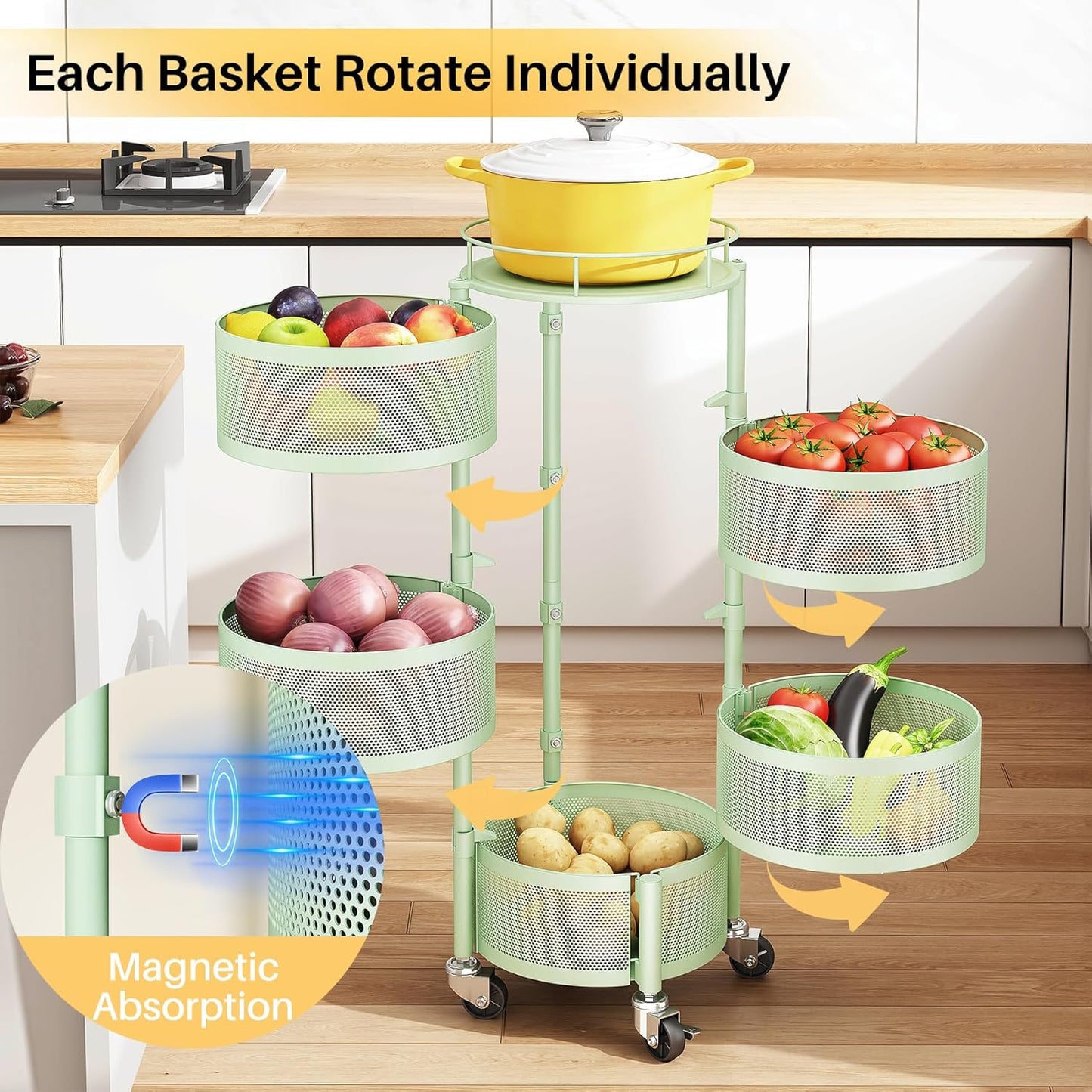 Fruit and Vegetable Basket Bowls for Kitchen with Metal Top Lid