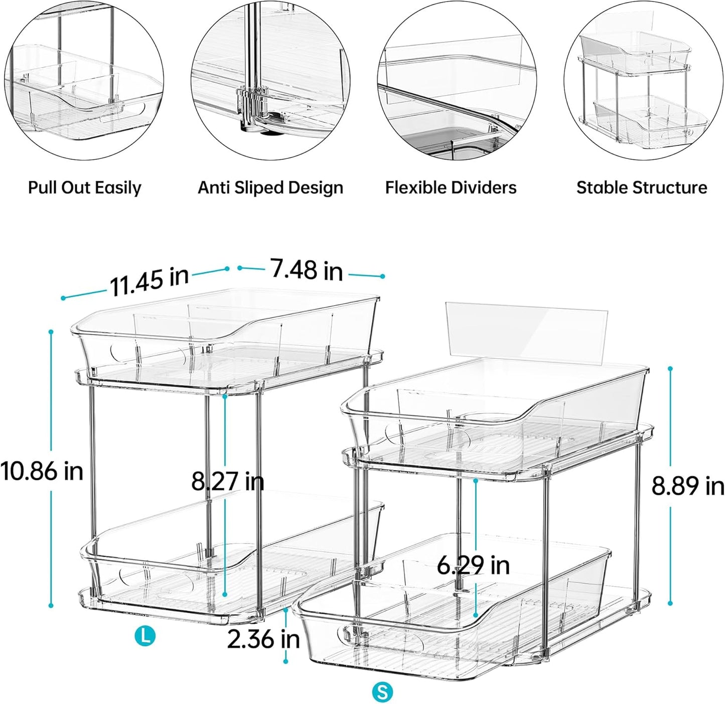 2-Tier Under Sink Organizers and Storage, Multi-Purpose Stackable Bathroom Cabinet organizers