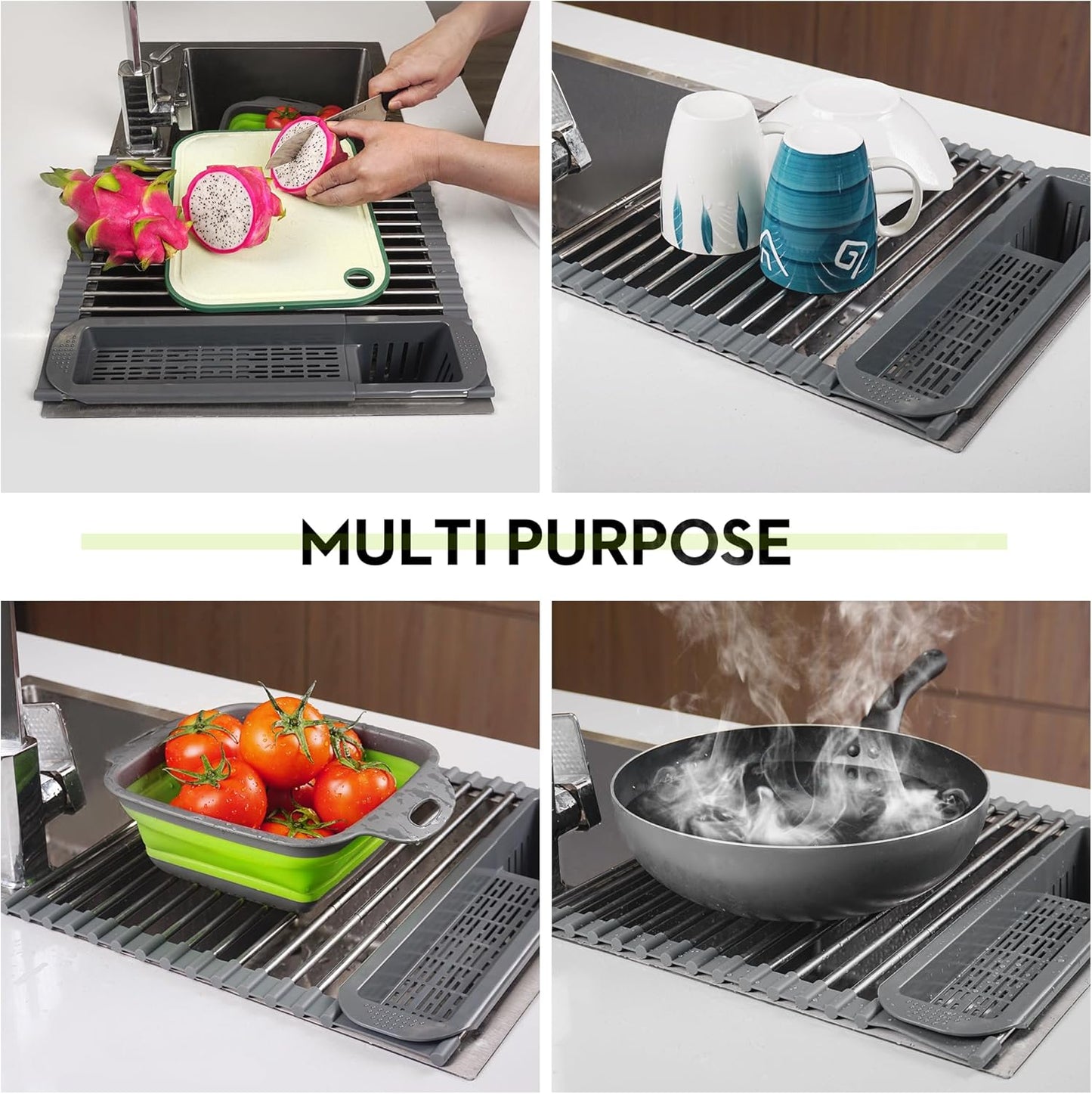 Roll Up Dish Drying Rack Over The Sink, 304 Stainless Stee Dish Drainer