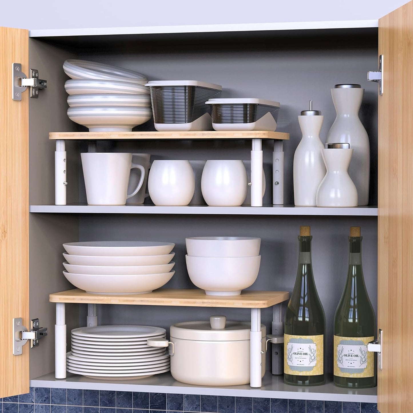 Cabinet Organizer Shelf, Spice Rack Set of 2 Kitchen Pantry Cupboard Shelves, Stackable