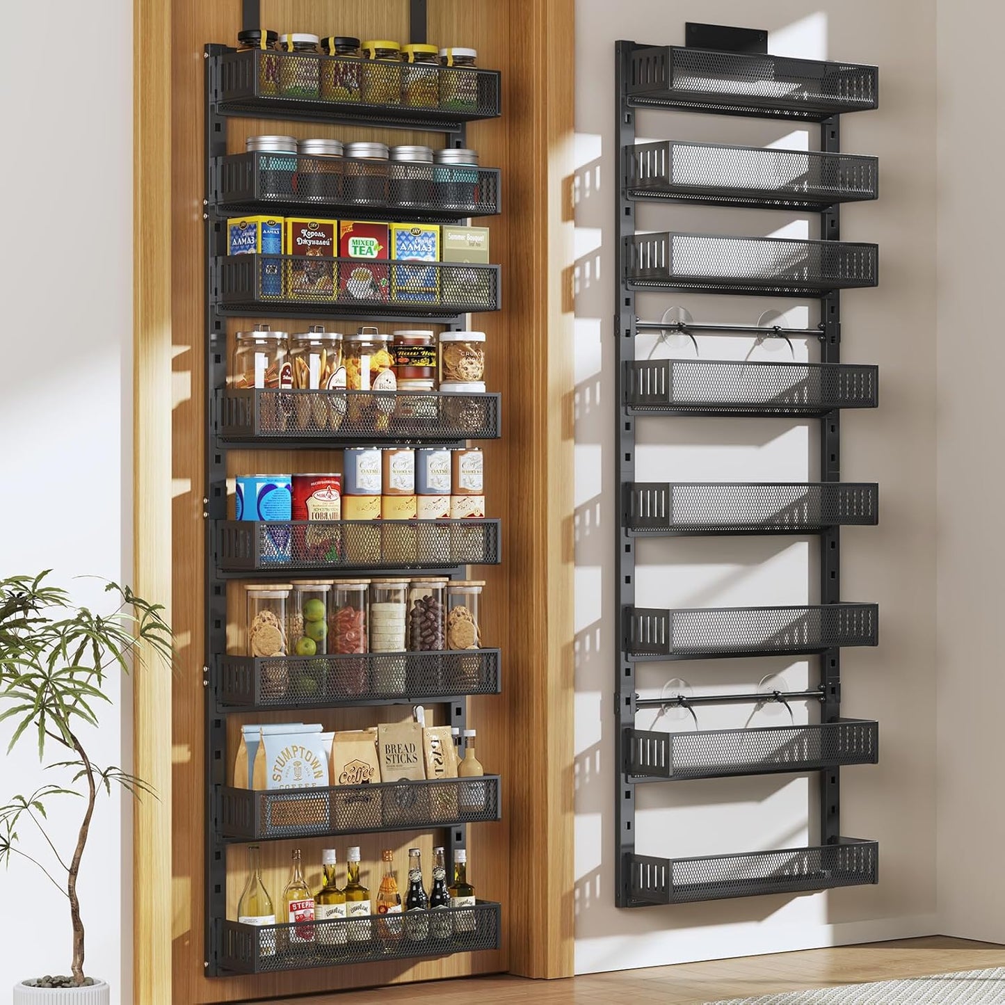 Pantry Door Organizers and Storage, 8-Tier Large Metal Heavy-Duty Frame Over the Door Spice Rack