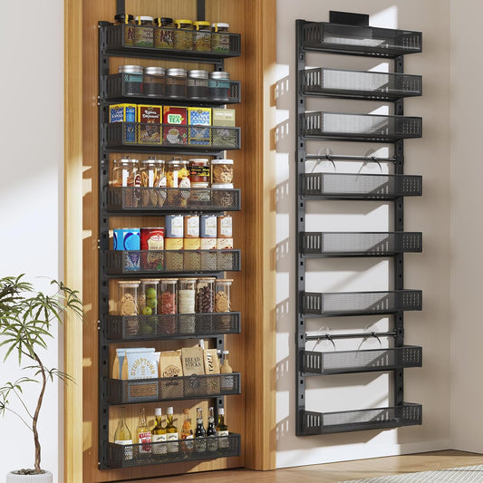 Pantry Door Organizers and Storage, 8-Tier Large Metal Heavy-Duty Frame Over the Door Spice Rack