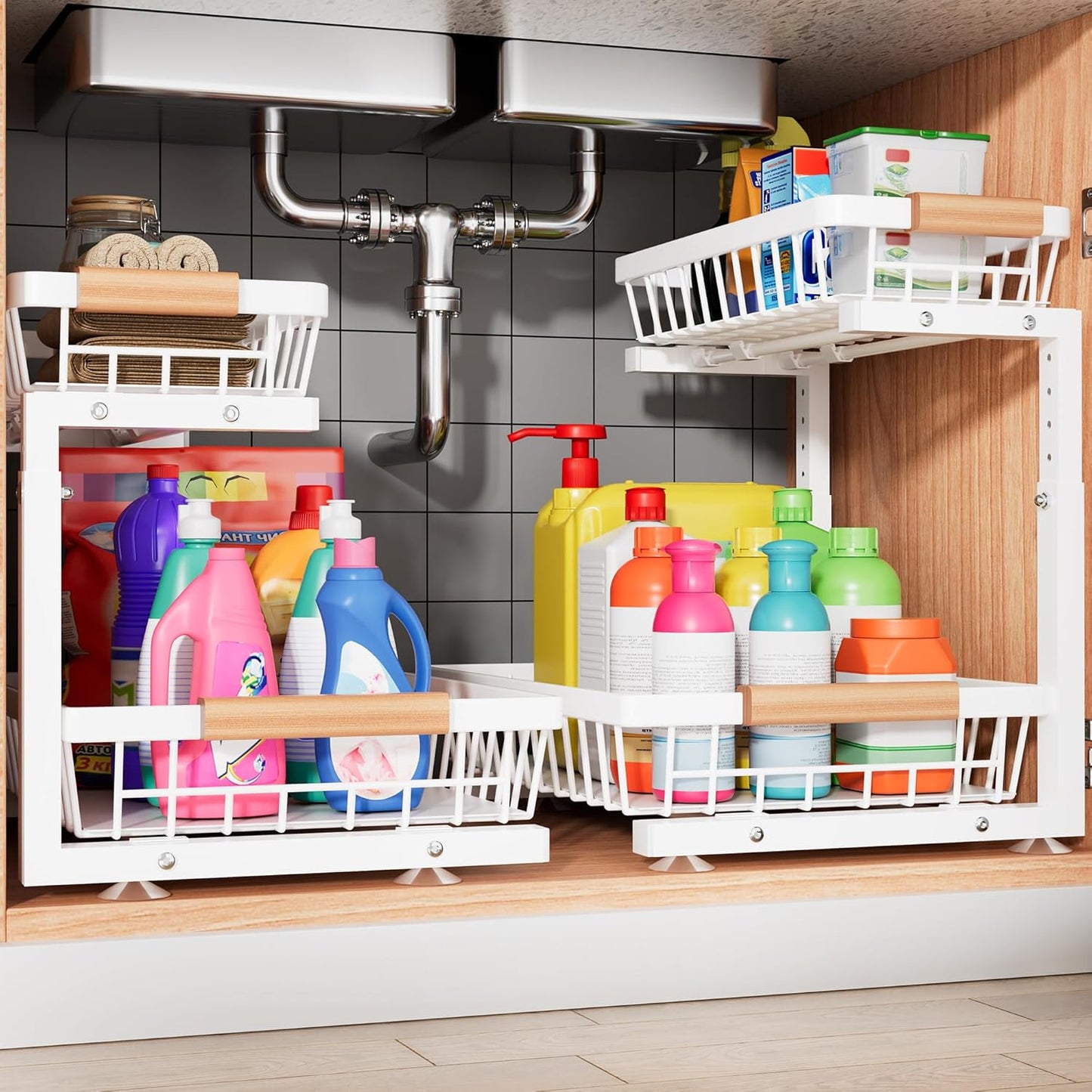 Under Sink Organizer, 2 Pack 2 Tier Under Sink Organizers and Storage
