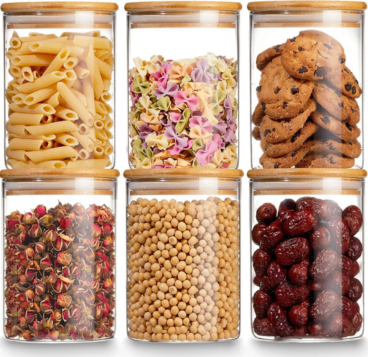 Glass Storage Jars with Airtight Bamboo Lid, 27 OZ Food Storage Jar with Labels