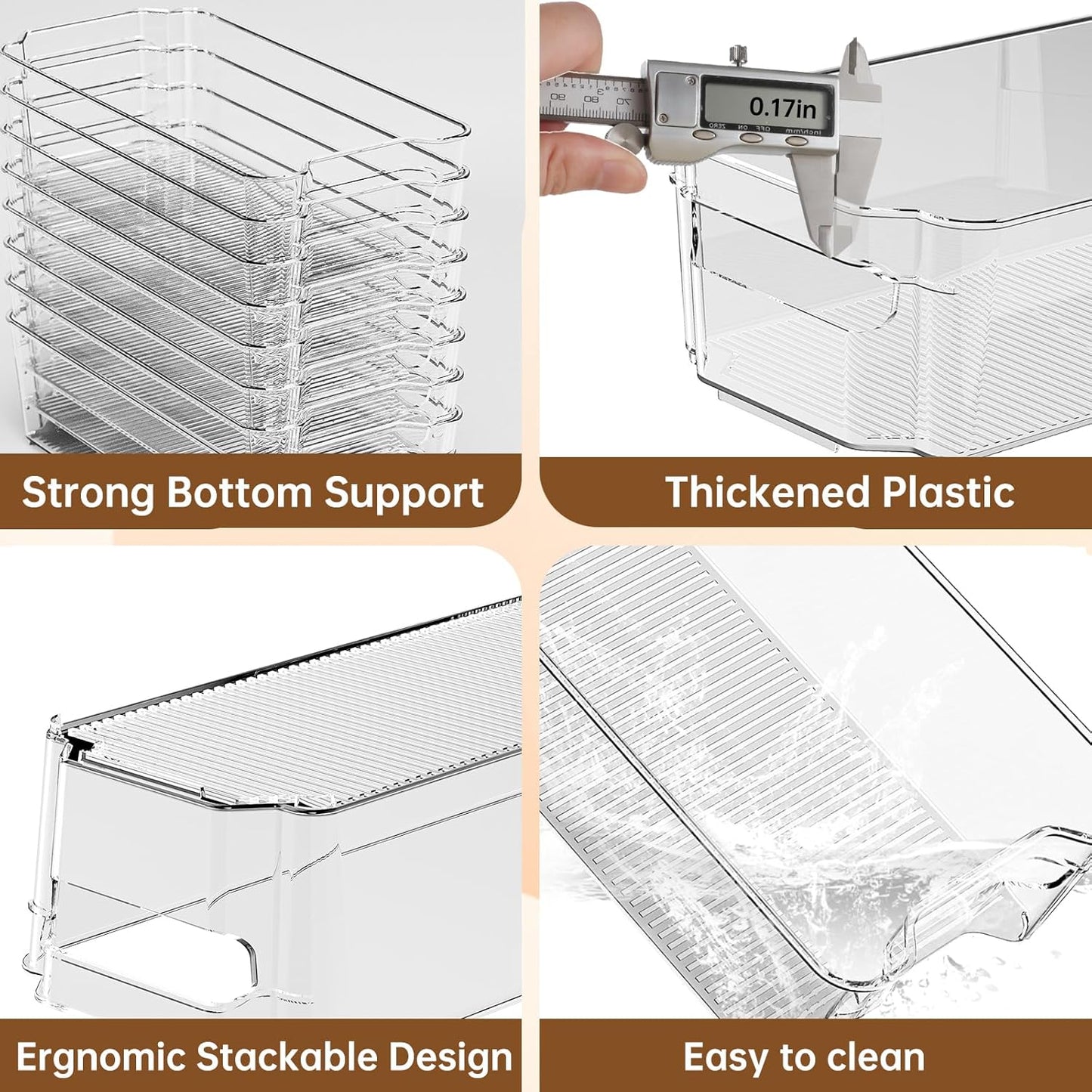 Clear Fridge Organizer, Refrigerator Organizer Bins with Handle, Freezer, Kitchen Cabinet