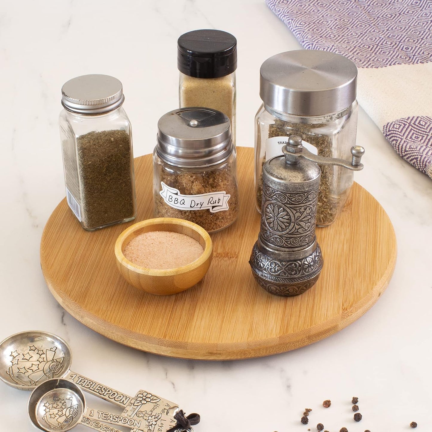 Lazy Susan Organizer for Cabinet, Pantry or Tabletop – 10" Bamboo Turntable for Kitchen