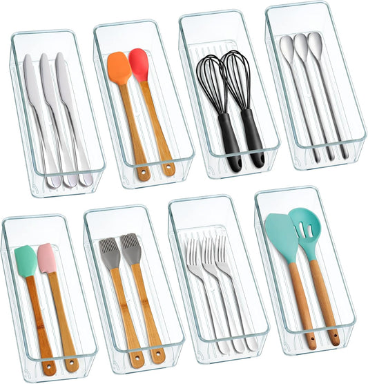 8 Pack Clear Plastic Drawer Organizer Bins Set