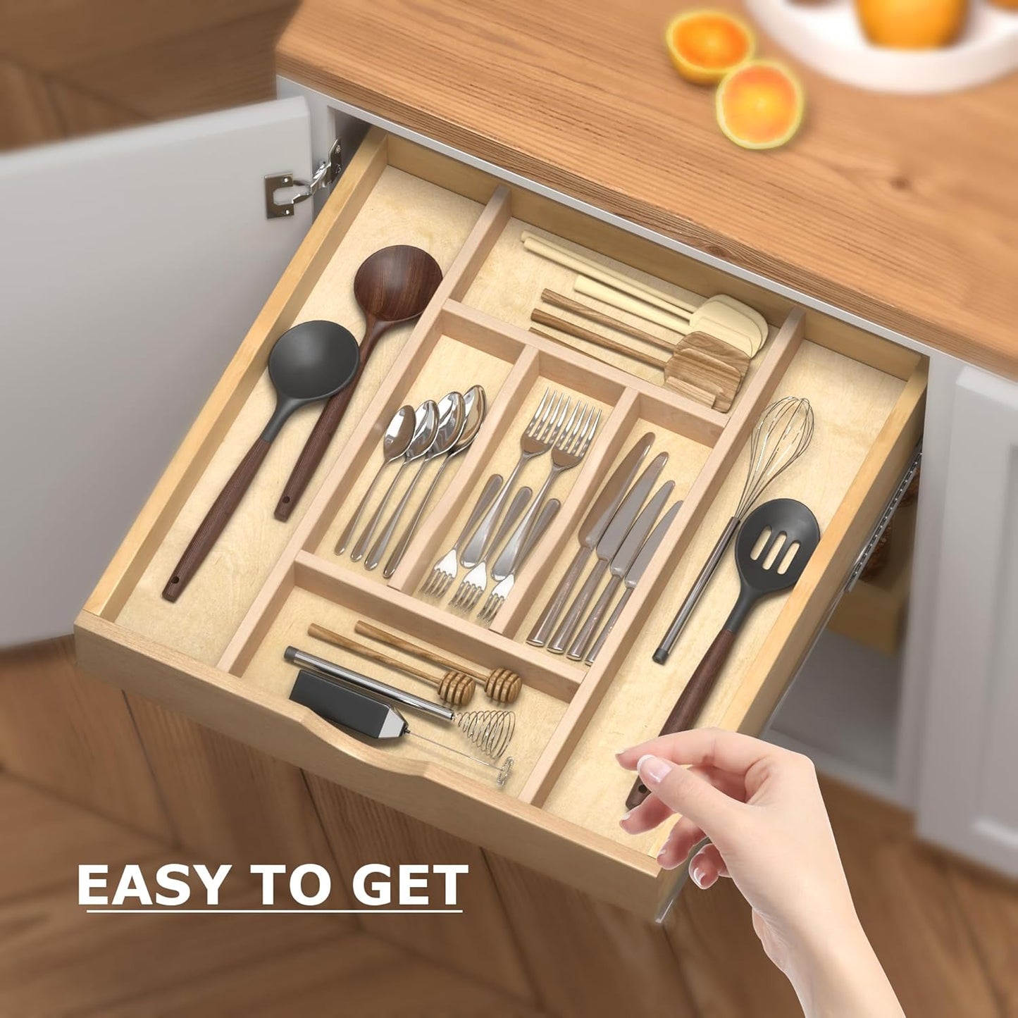Premium Wooden Silverware Organizer for Kitchen Drawers, Utensil Tray for Kitchen Drawer
