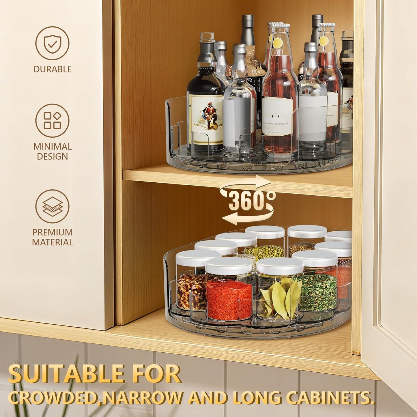 Lazy Susan Organizer for Refrigerator, 13.5'' x 8.5'' Clear Rectangular Turntable Fridge Organizer for Condiments in Refrigerator, Cabinet, Pantry, or Kitchen Countertop (1 Pack)