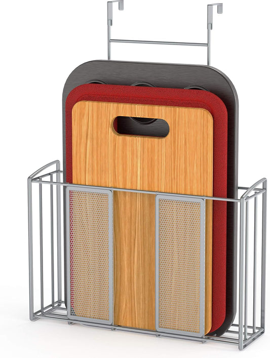 Over Cabinet Door Organizer, 12.5"Wx3.75"Dx18"H, Mesh Silver