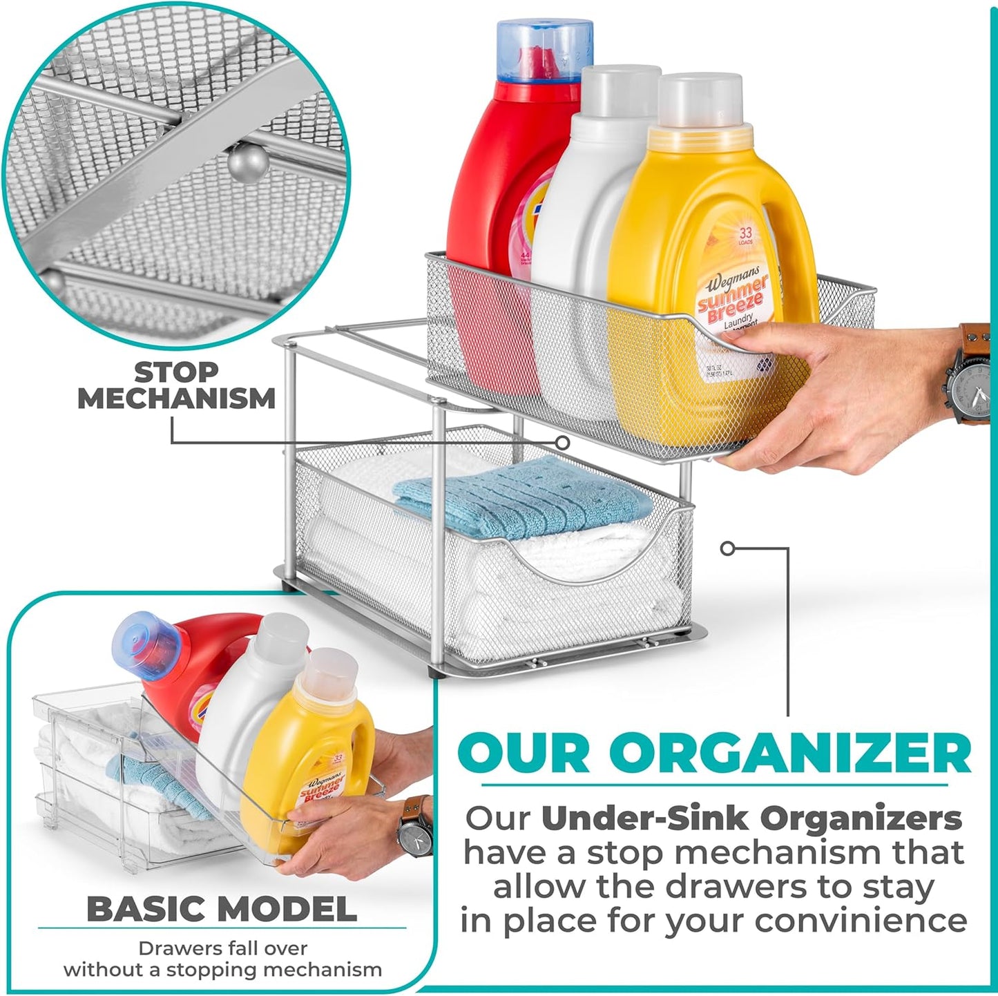 2 Sets of 2 Tier Metal Under Sink Organizer for Bathroom, Kitchen