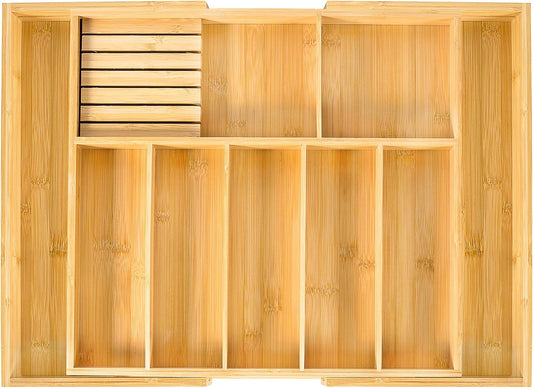 Extra Large Kitchen Utensil Holder, Bamboo Silverware Drawer Organizer