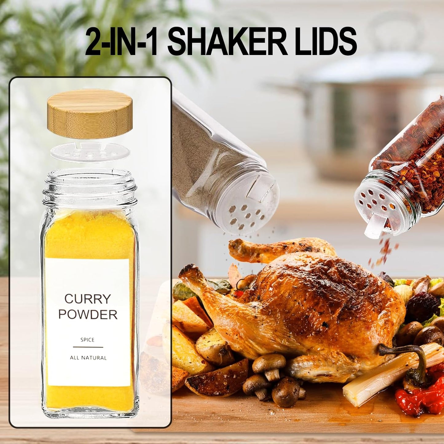 Glass Spice Jars with 398 Labels, 24 pcs 4oz Spice Containers with Bamboo Lids