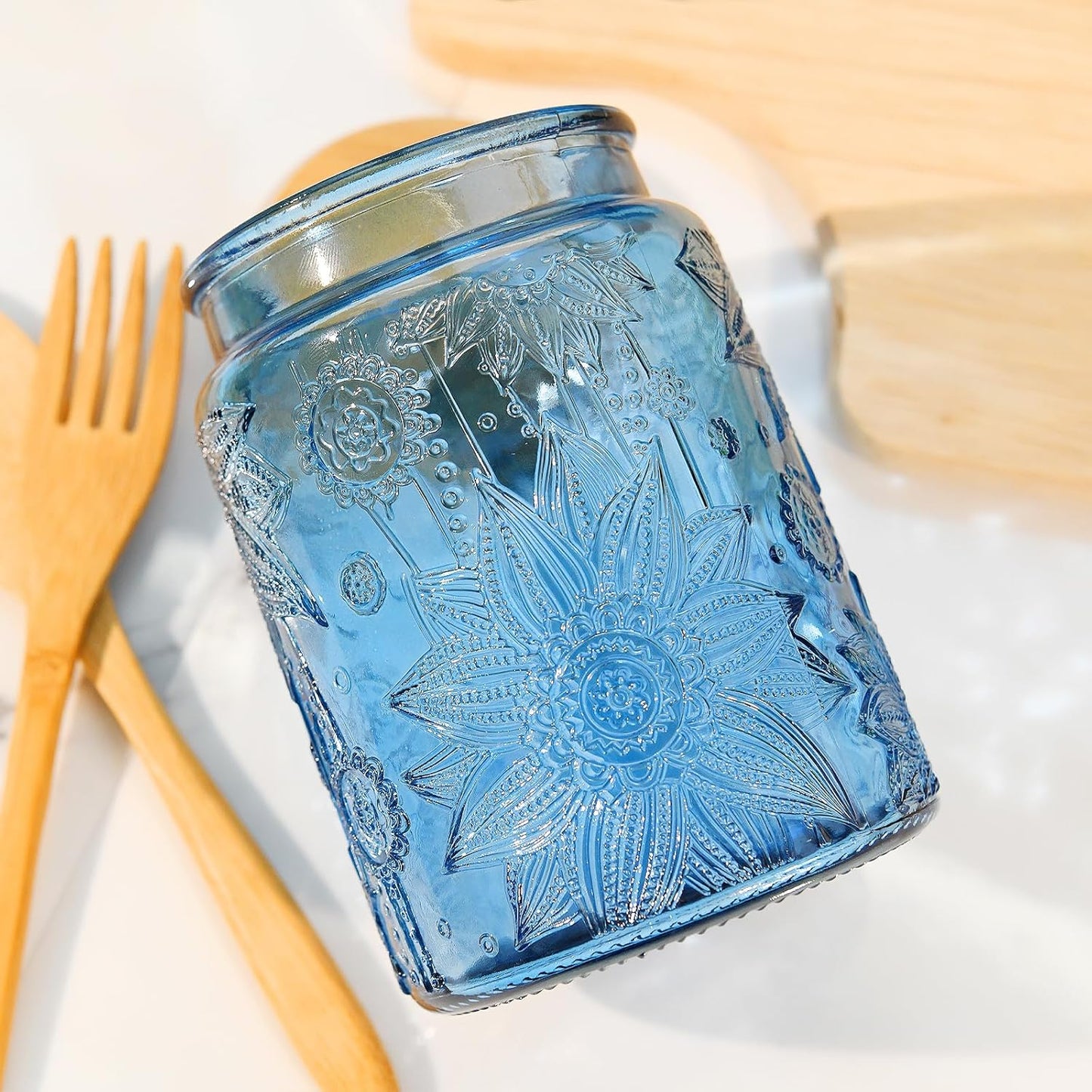 Glass Storage Jars With Airtight Lid, 35oz Canister For Kitchen Counter with Bamboo Lid