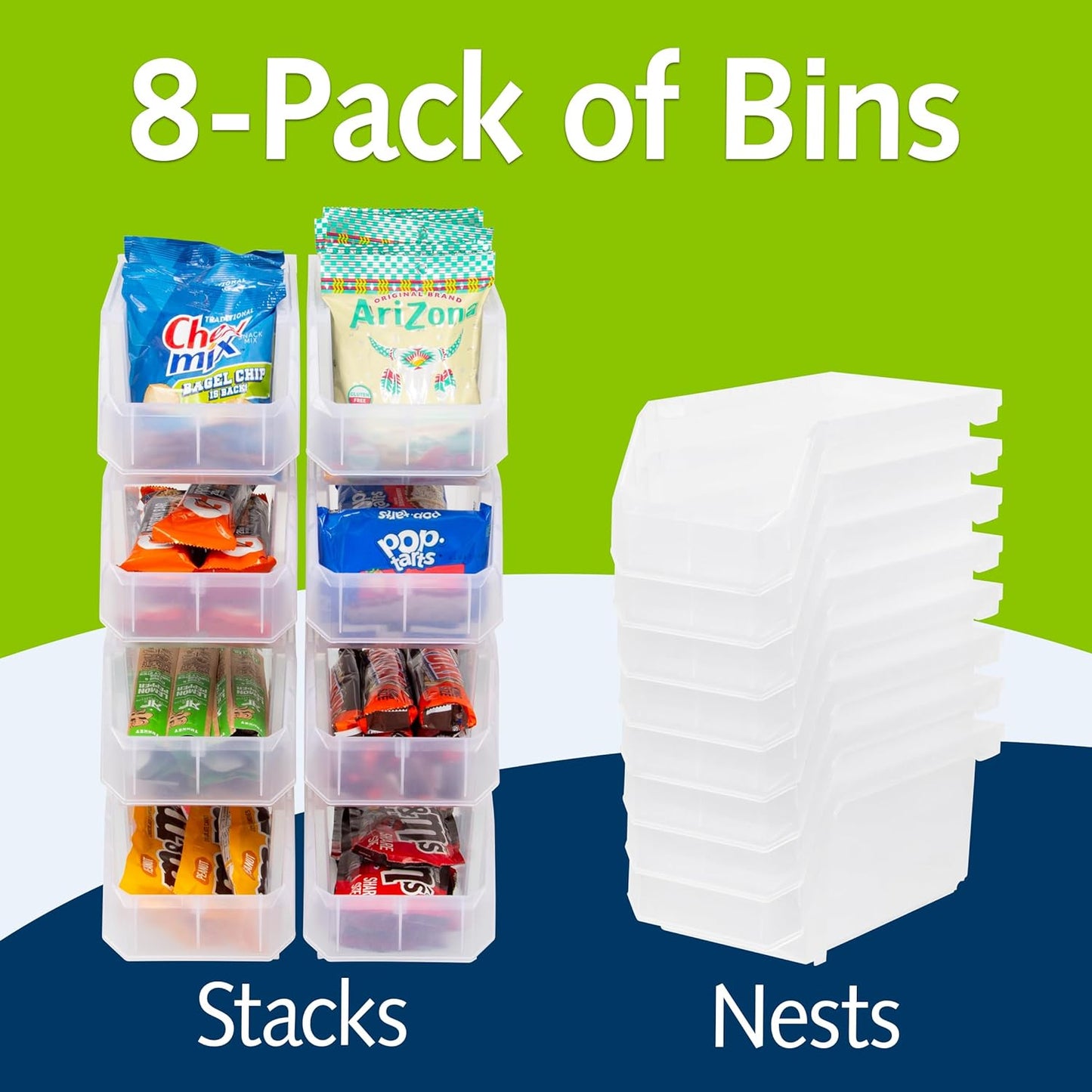 Medium Plastic Storage Bins, Stackable Organizer Containers for Closet Pantry Shelf Garage and Office Organization, Clear, 8 Pack