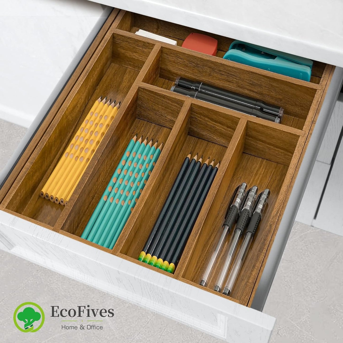 Luxury Acacia Kitchen Drawer Organizer - Silverware Organizer