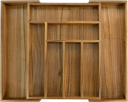 Luxury Acacia Kitchen Drawer Organizer - Silverware Organizer