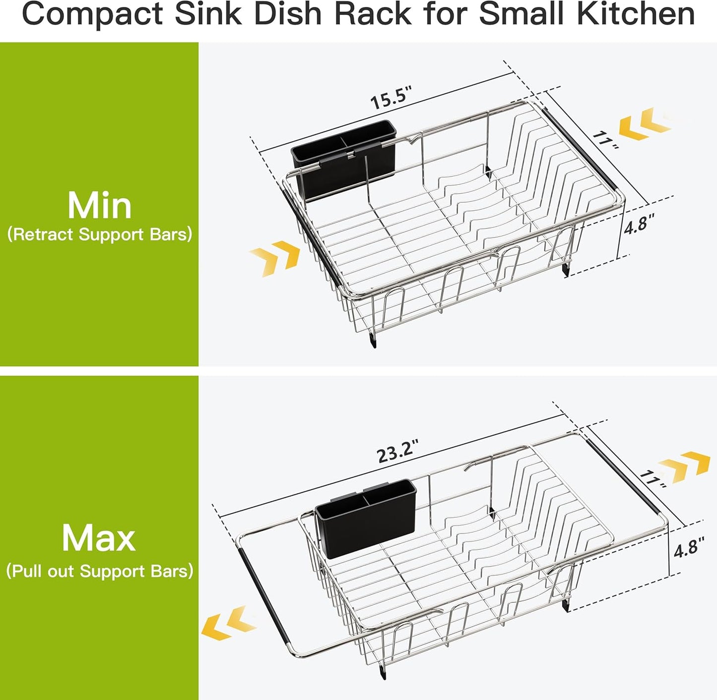 Dish Drying Rack in Sink, Expandable Stainless Steel Dish Drainers for Kitchen Counter