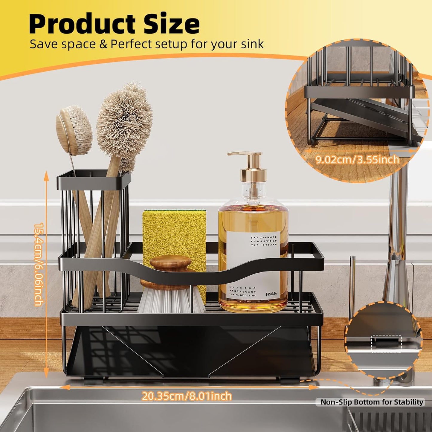 Sponge Holder for Kitchen Sink, Mecyfaty Sink Caddy with Self Drain Tray, Kitchen Sink Organizer