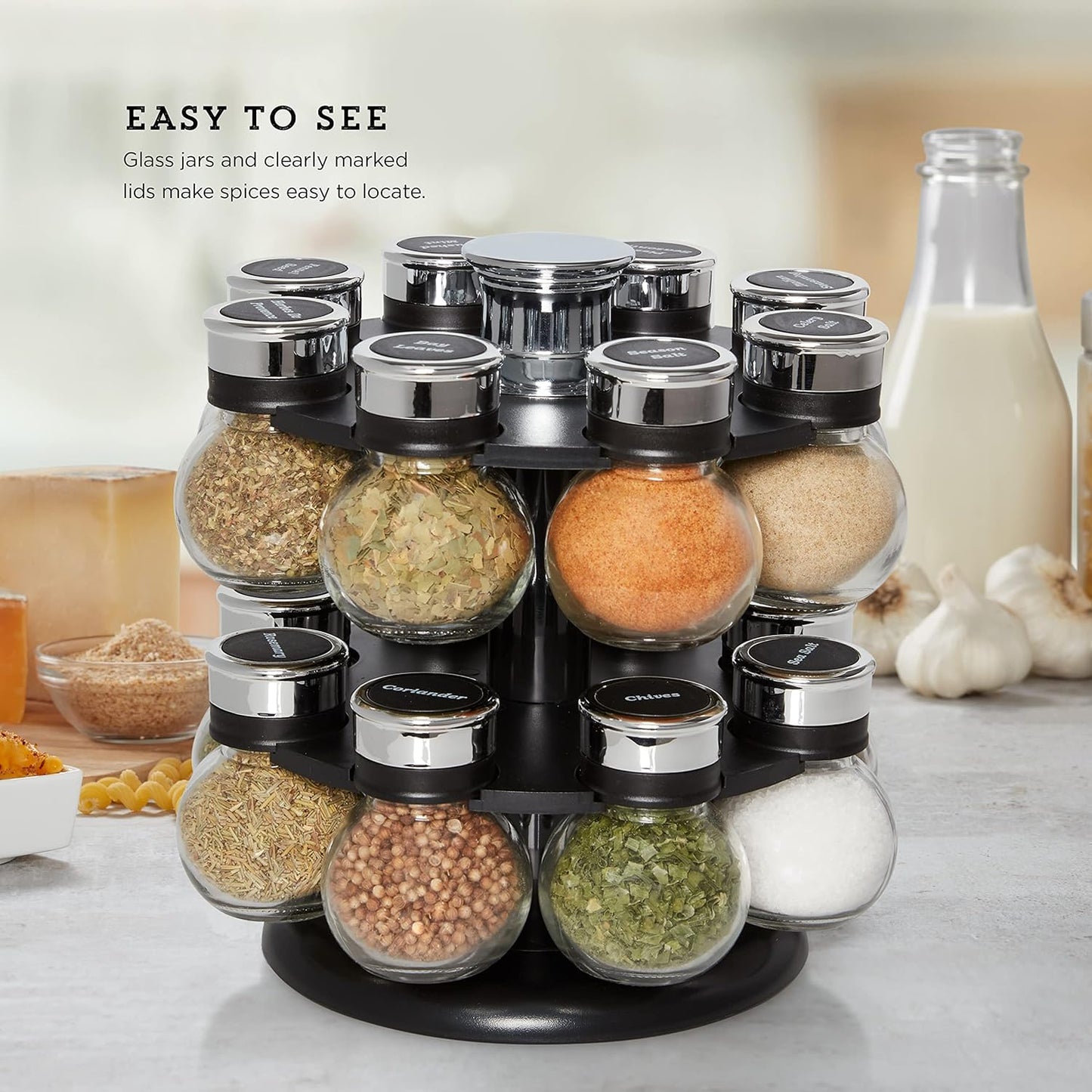Ellington 16 Jar Revolving Spice Rack with Prefilled Spices