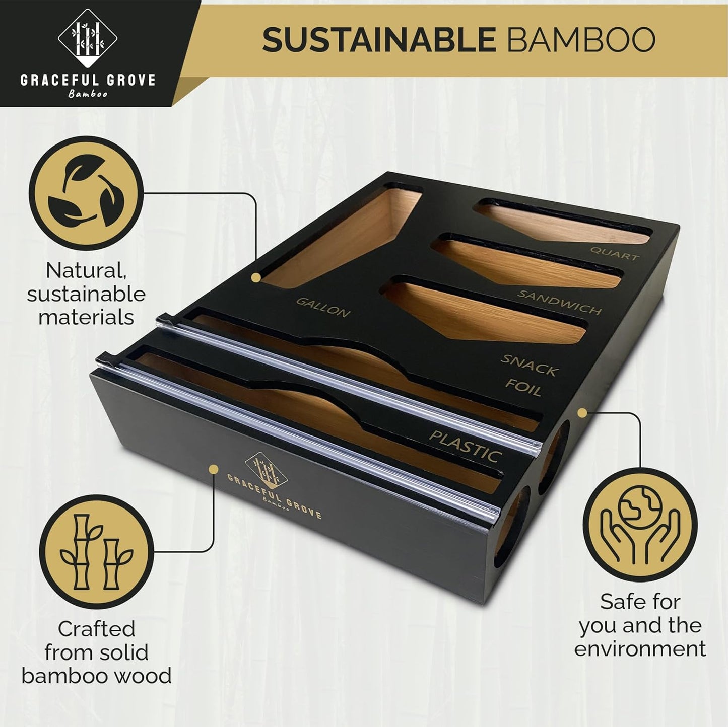 6-in-1 Bamboo Food Storage Bag Organizer for Drawer – Holds Gallon, Quart, Sandwich