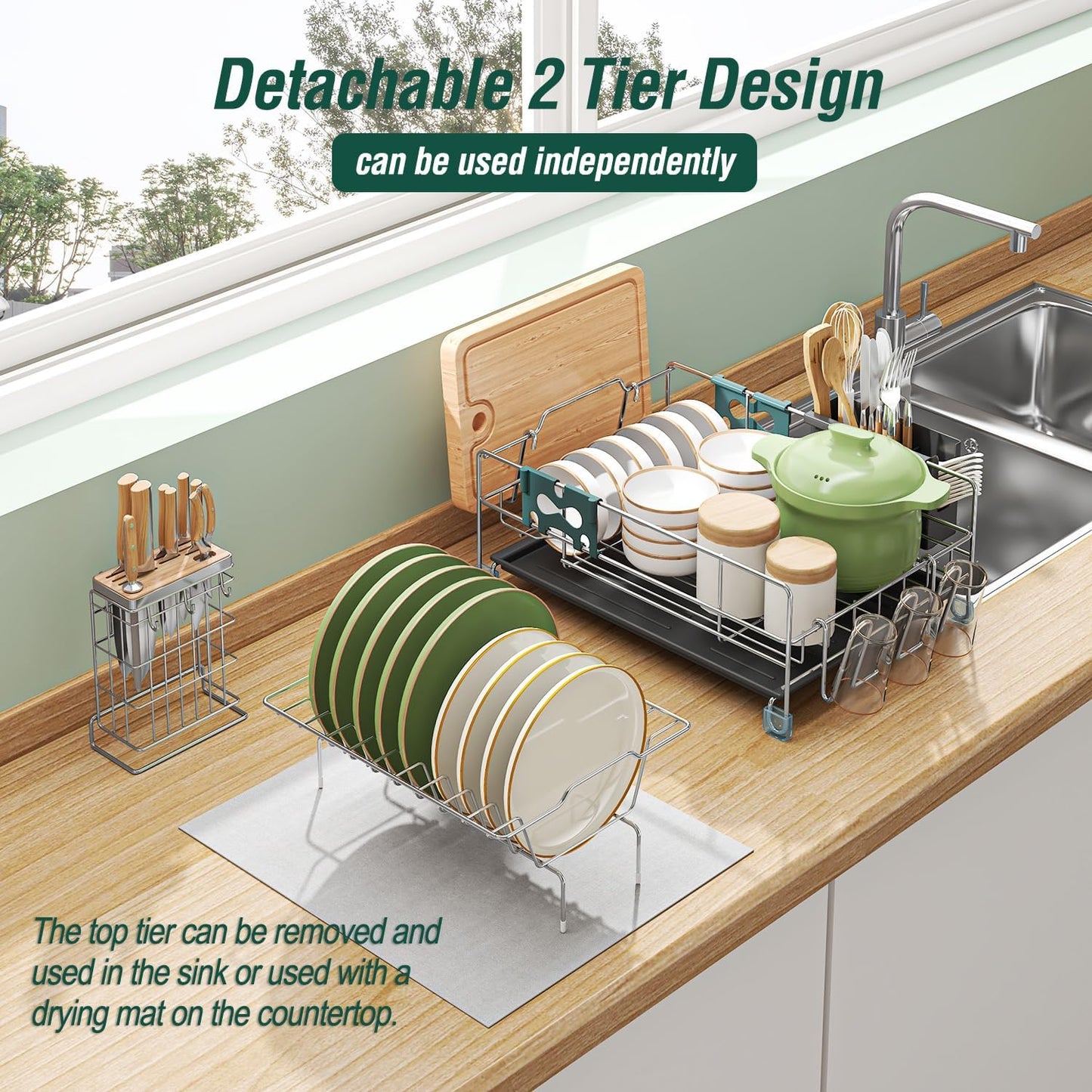 Dish Drying Rack - Large Capacity Stainless Steel Dish Rack for Kitchen Counter