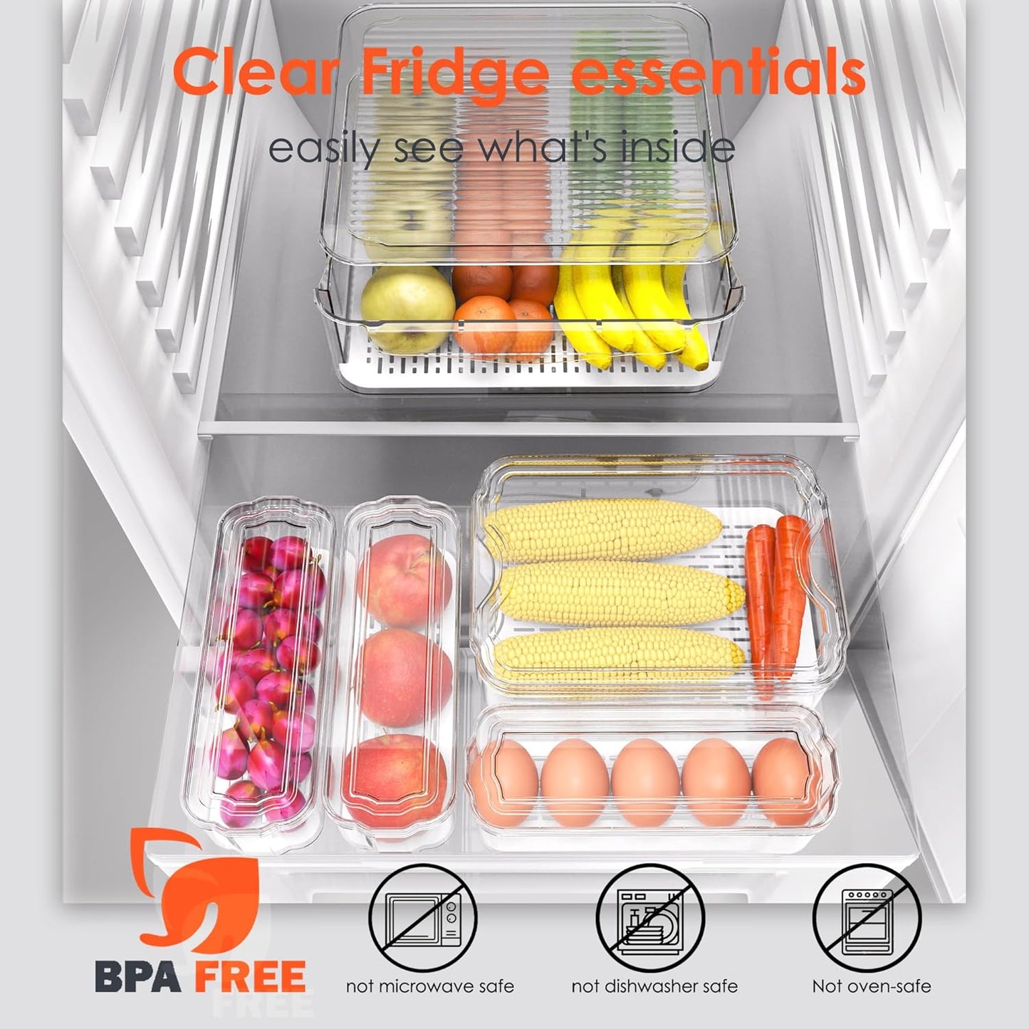 Fridge Organizers and Storage, 8 Pack Clear Freezer Organizer Bins with Lids for Kitchen, Pantry
