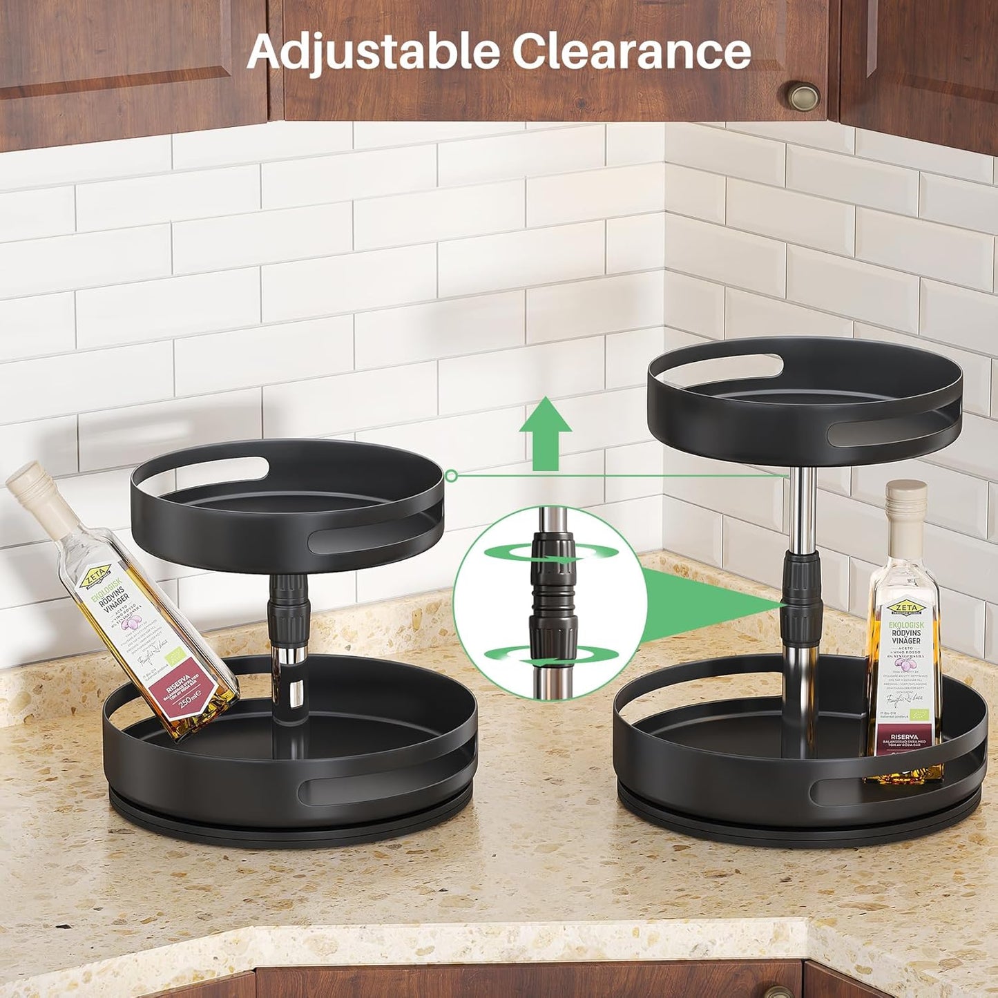 Lazy Susan Organizer Spice Rack - 2 Tier Height Adjustable Spice Organization for Cabinet